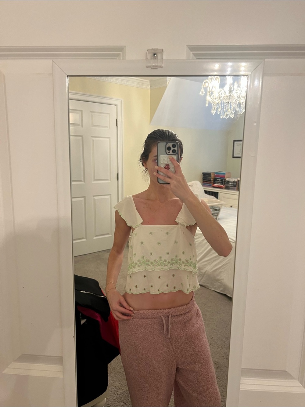 Delicate Cream Floral Embroidered Crop Top